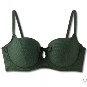 New Bikini Top Light Lift Tie-Front Keyhole Pique Textured Shade & Shore 38D